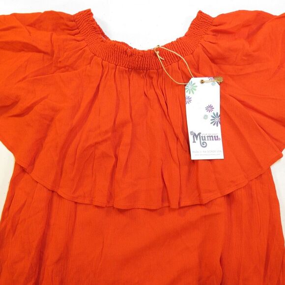 SHOW ME YOUR MUMU Womens S NEW CHIQUITA MALIBU BOHO PEASANT TOP SHIRT Red - Picture 2 of 3